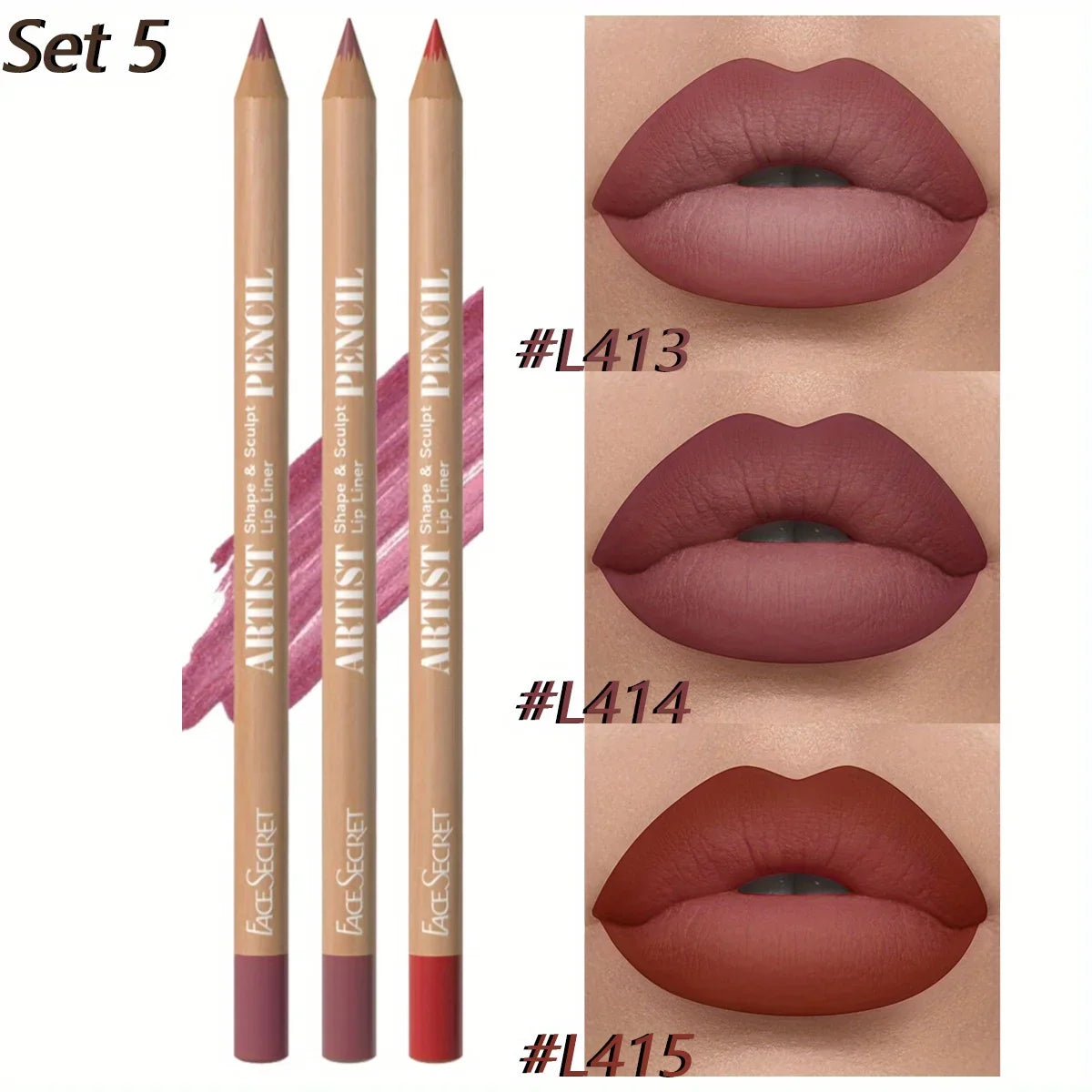 LuxeLips | 3er Set Lippenkonturenstift & Lippenstift | Matt & Wasserfest | Samtiges Finish für Perfekte Lippen