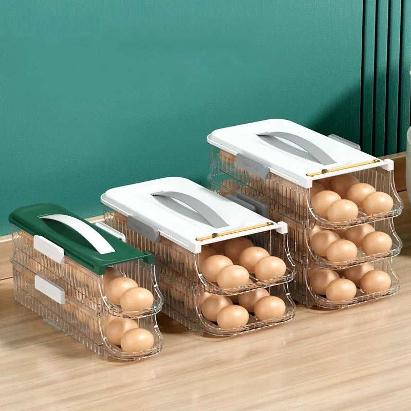 FridgeEase | Automatischer Eier-Rollmechanismus | Stapelbar & Transparent | Für Ordnung im Kühlschrank