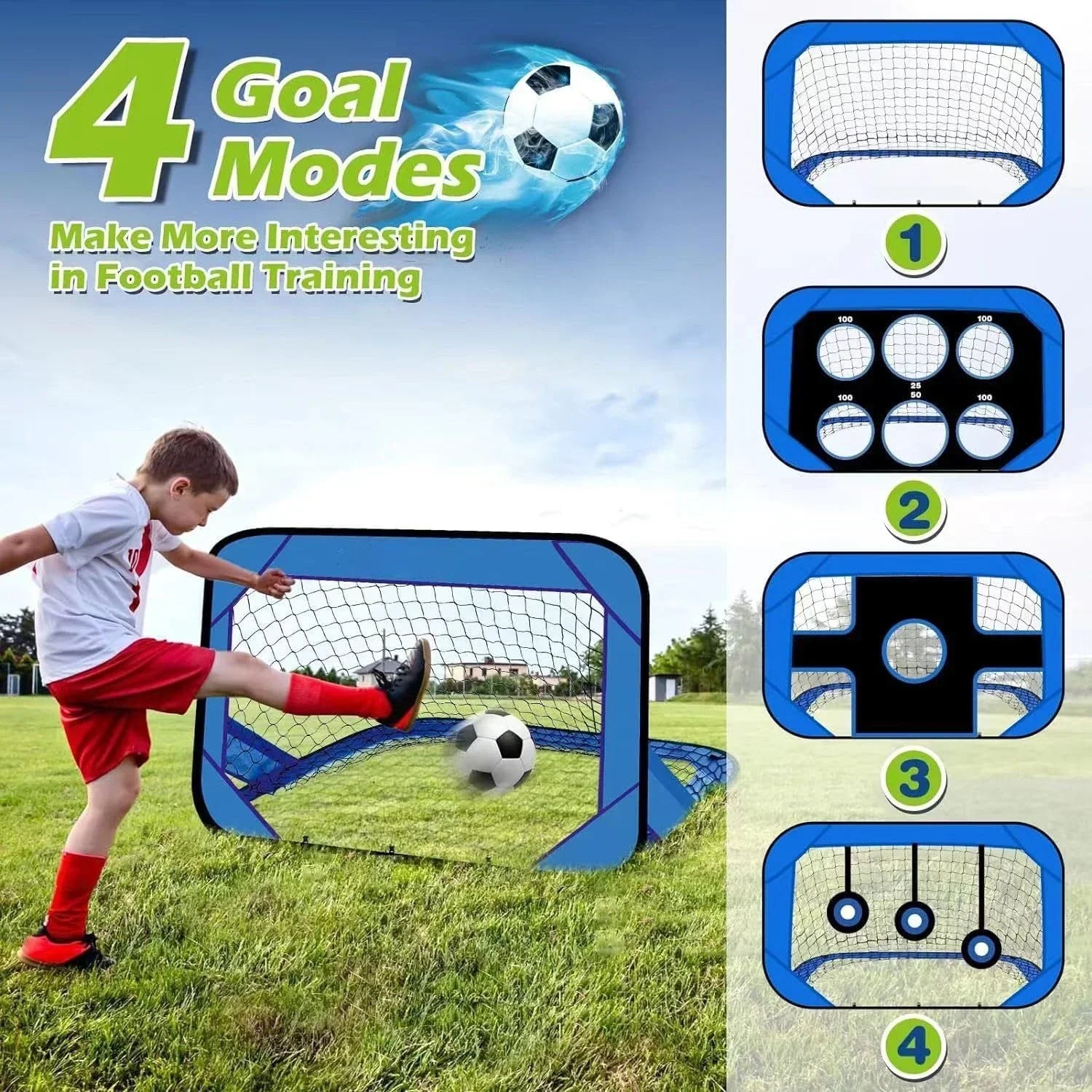 GoalMaster Fußballtor für Kinder | Faltbar & Tragbar | 4-in-1 Trainingsziel | 120x80x80 cm