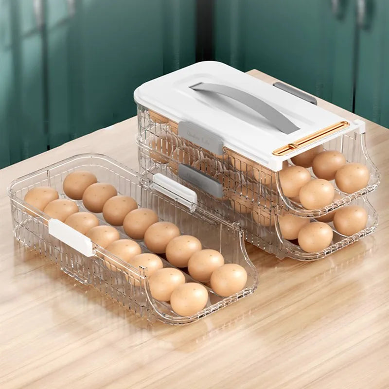 FridgeEase | Automatischer Eier-Rollmechanismus | Stapelbar & Transparent | Für Ordnung im Kühlschrank