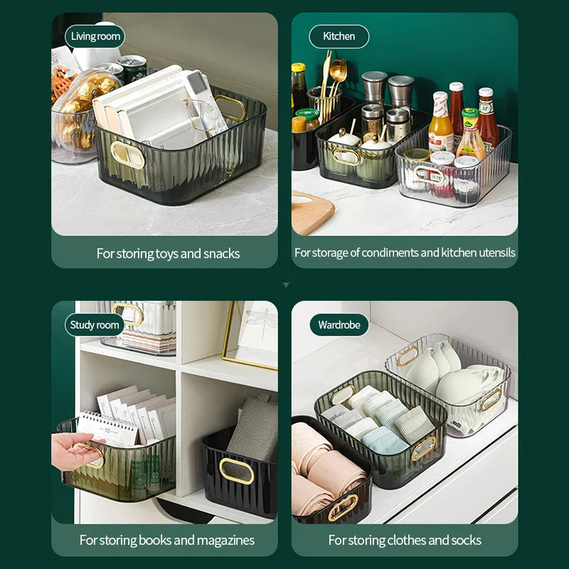 EleganceBox | Aufbewahrungsbox mit Diamantstruktur | Transparent & Goldakzente | 25x15x10 cm