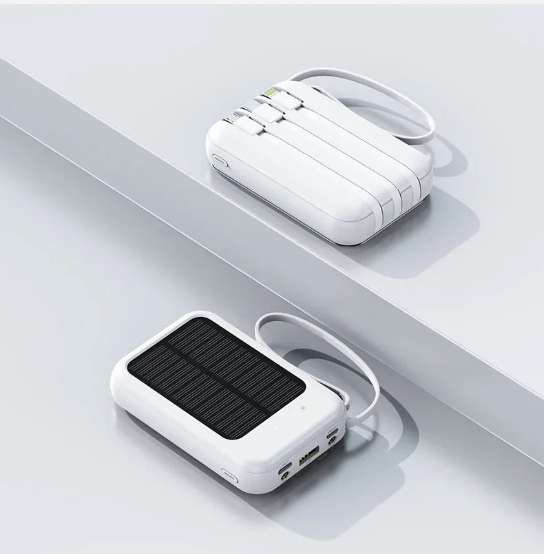 PowerVolt Max 20K | Solarbetriebene Powerbank | 4 Ladekabel integriert | LED-Taschenlampe
