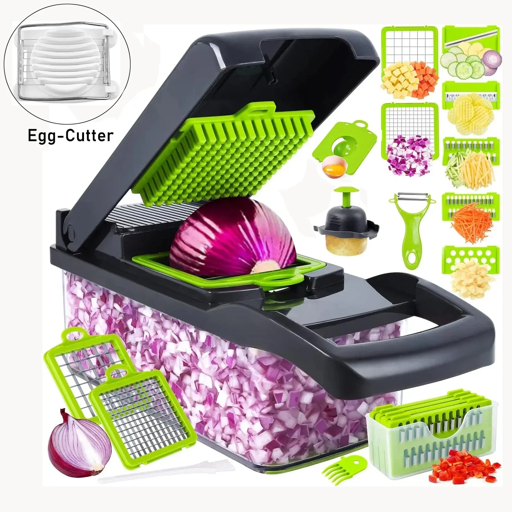 CookSmart | 12-in-1 Gemüseschneider | 7 Edelstahlklingen, rutschfest & BPA-frei | Schneiden, Würfeln, Raspeln & Hobeln für die Küche