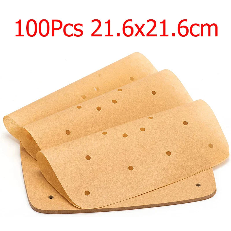 CrispMate Backpapier | Perforiert für Heißluftfritteusen | 100 Stück | Hitzebeständig