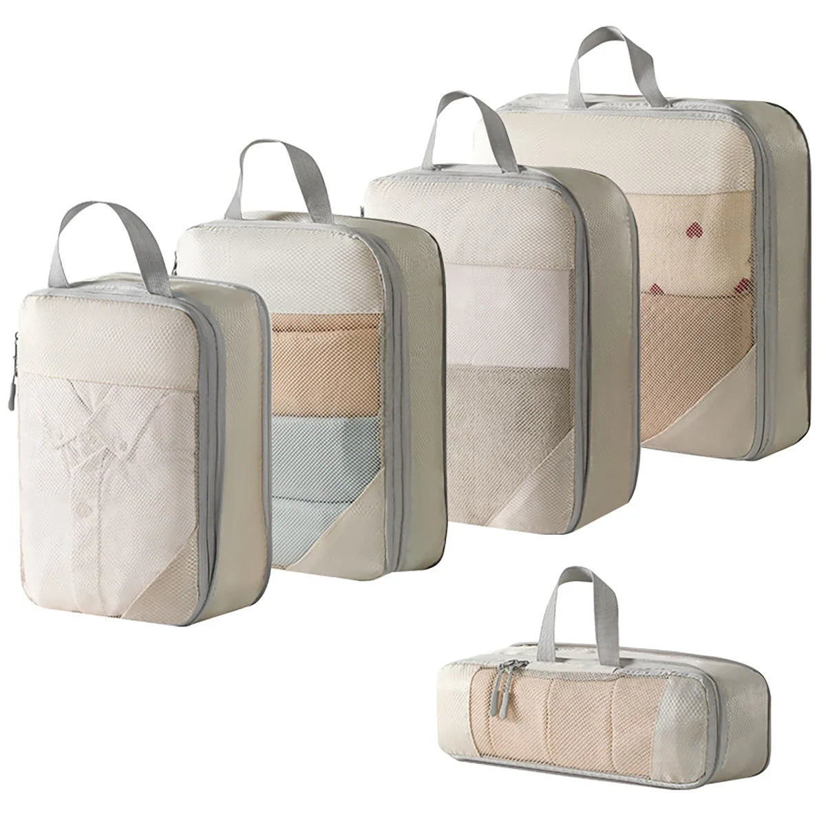 ZipSpace Organizer Set | Komprimierbar & Wasserabweisend | 5-teilig | Mit Mesh-Fenster
