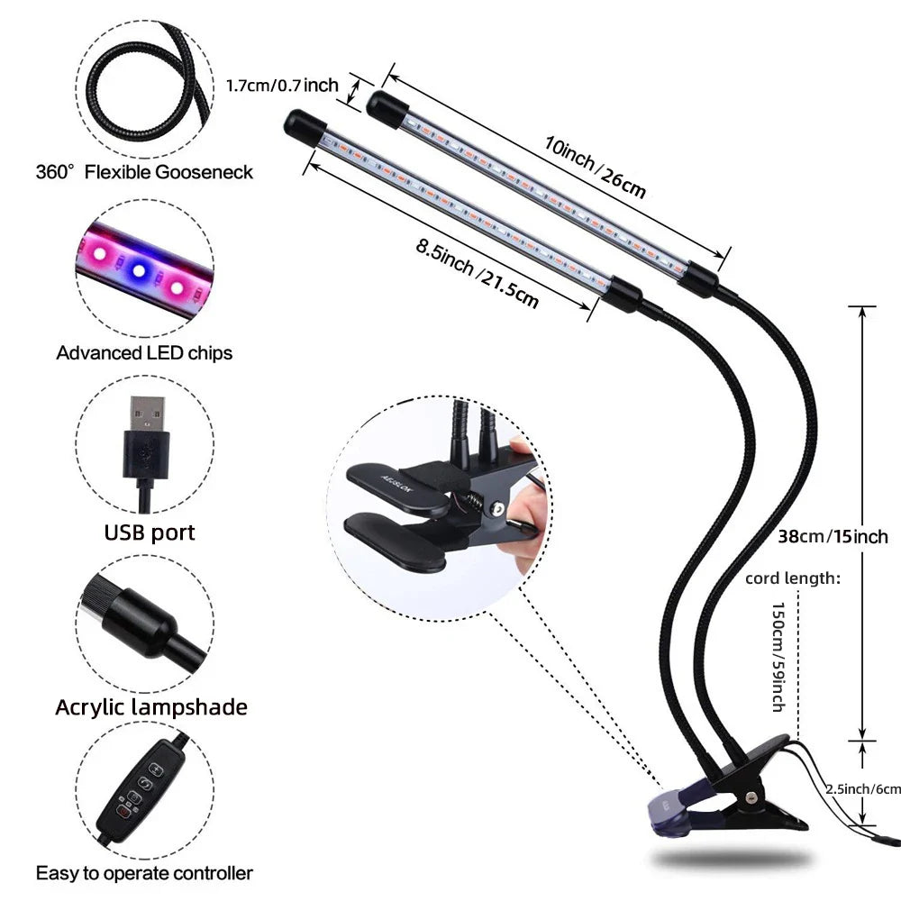 LumiPlant LED Pflanzenlampe | USB Grow Light | 1–4 Köpfe | Dimmbar mit Timer