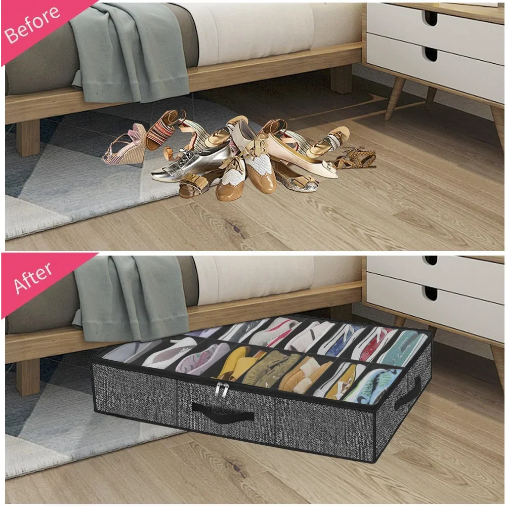 OrdiShoe Schuh-Organizer | Unterbett Aufbewahrung | 12 Paar Kapazität | Staubdicht & Faltbar
