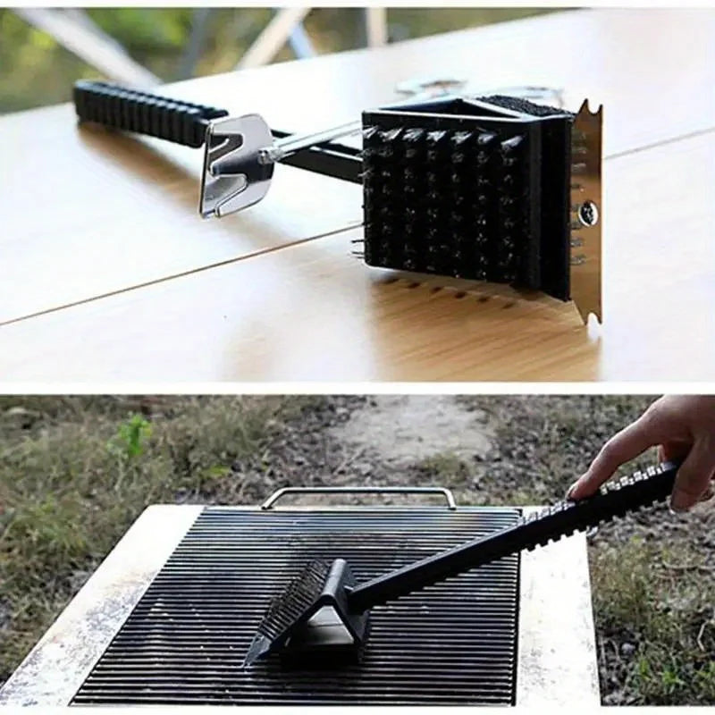 GrillPro CleanMaster | 3-in-1 Grillbürste | Langer Griff | Kupferdraht, Metallschwamm & Schaber
