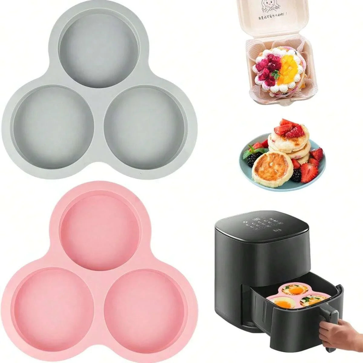 BakeFlex Silikon Backform | 3 Mulden | Antihaft & Hitzebeständig | Für Heißluftfritteuse & Backofen
