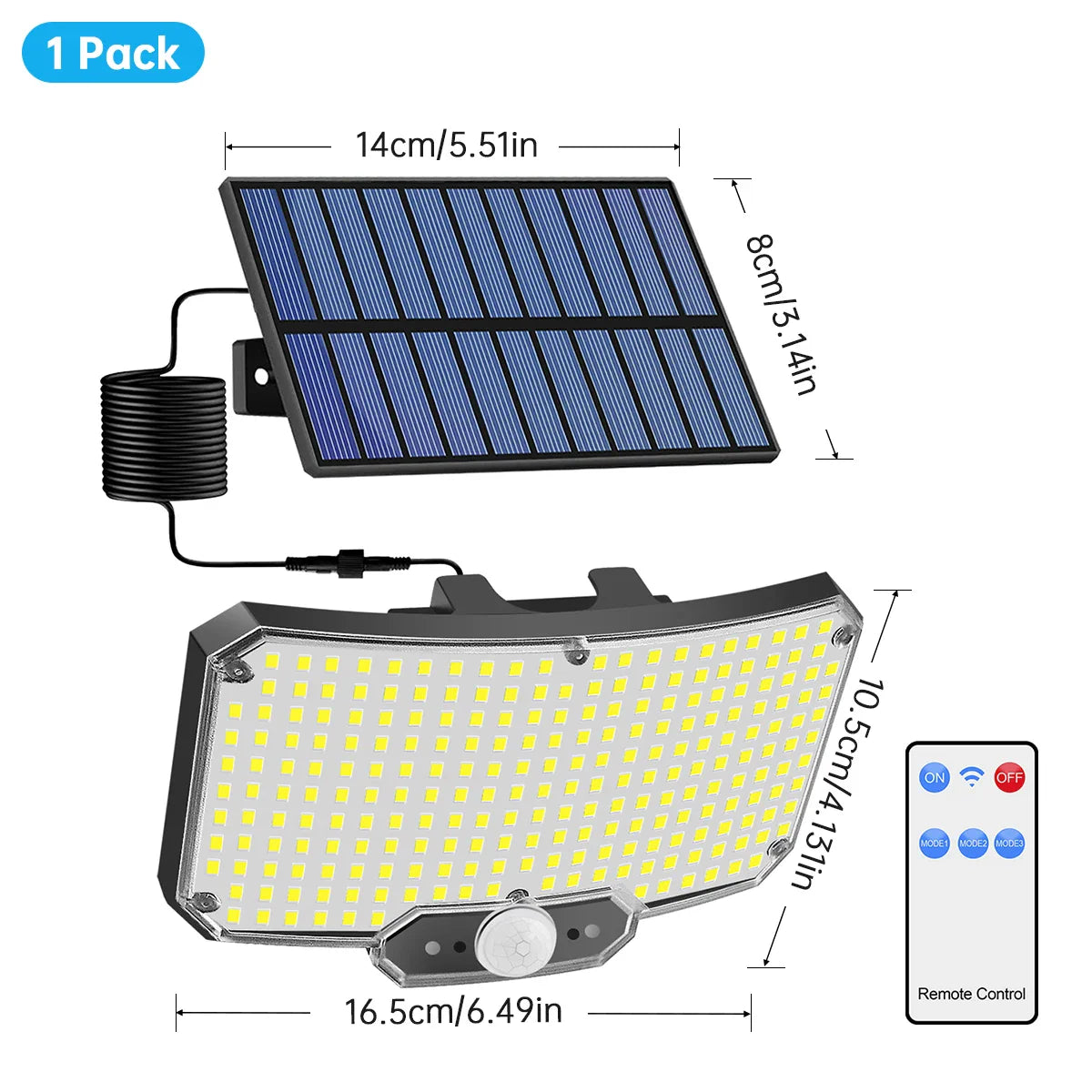 LumaTech Solar-Wandleuchte | 234 LEDs | Bewegungsmelder | Fernbedienung | IP65 Wetterfest