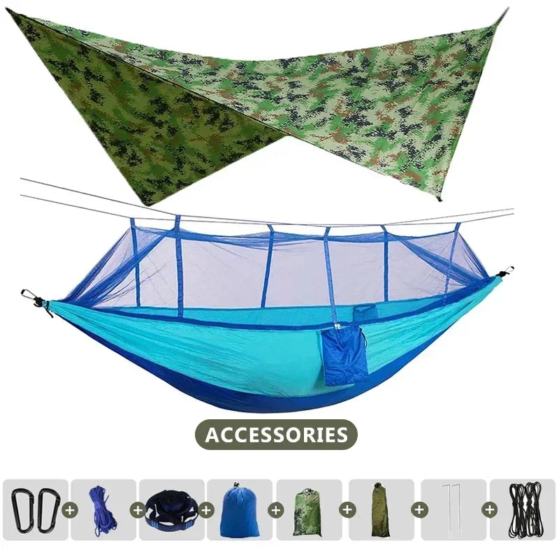 OutlandEase | Doppel-Hängematte mit Moskitonetz & Regendach | Ultraleicht & Kompakt für Camping & Reisen