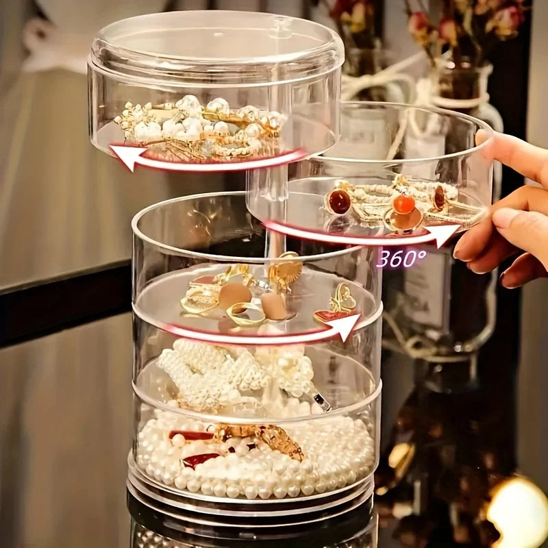 Rotaviva Schmuckbox | 360° Drehbar & Staubdicht | 5 Ebenen Organizer | Transparent & Kompakt