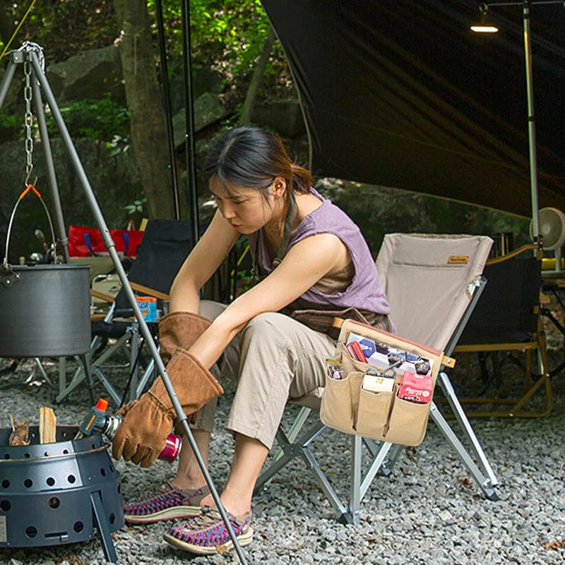 CampEase | Seitentasche für Campingstuhl | Robuste Canvas-Aufbewahrung für Outdoor & Angeln