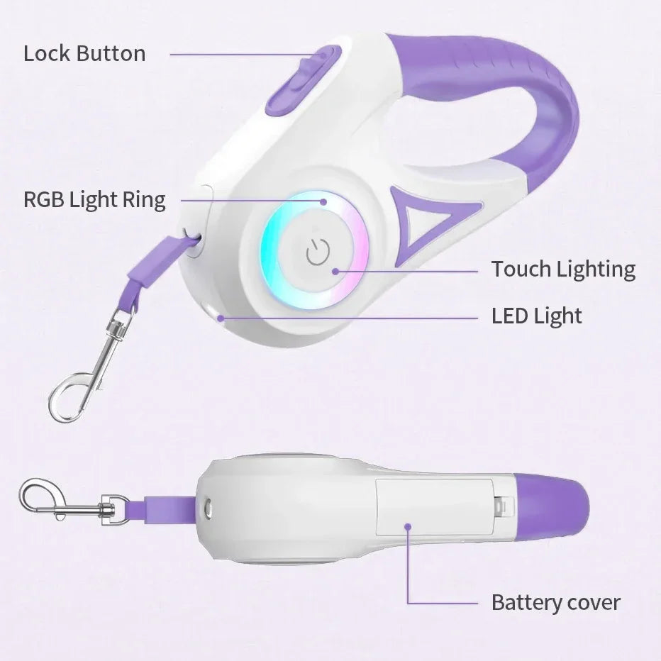 GlowPaw FlexiLeash | LED Rollleine für Hunde & Katzen | Ergonomisch & Sicher bei Nacht | Für Spaziergänge bei Dunkelheit | Ausziehbar & Mit Einhandbremse