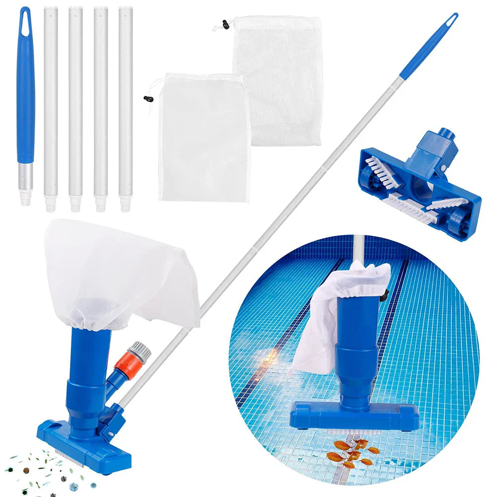 Hydrelix Poolreiniger Set | Für Pool & Teich | Mit Teleskopstange & Bürstenkopf | Blau