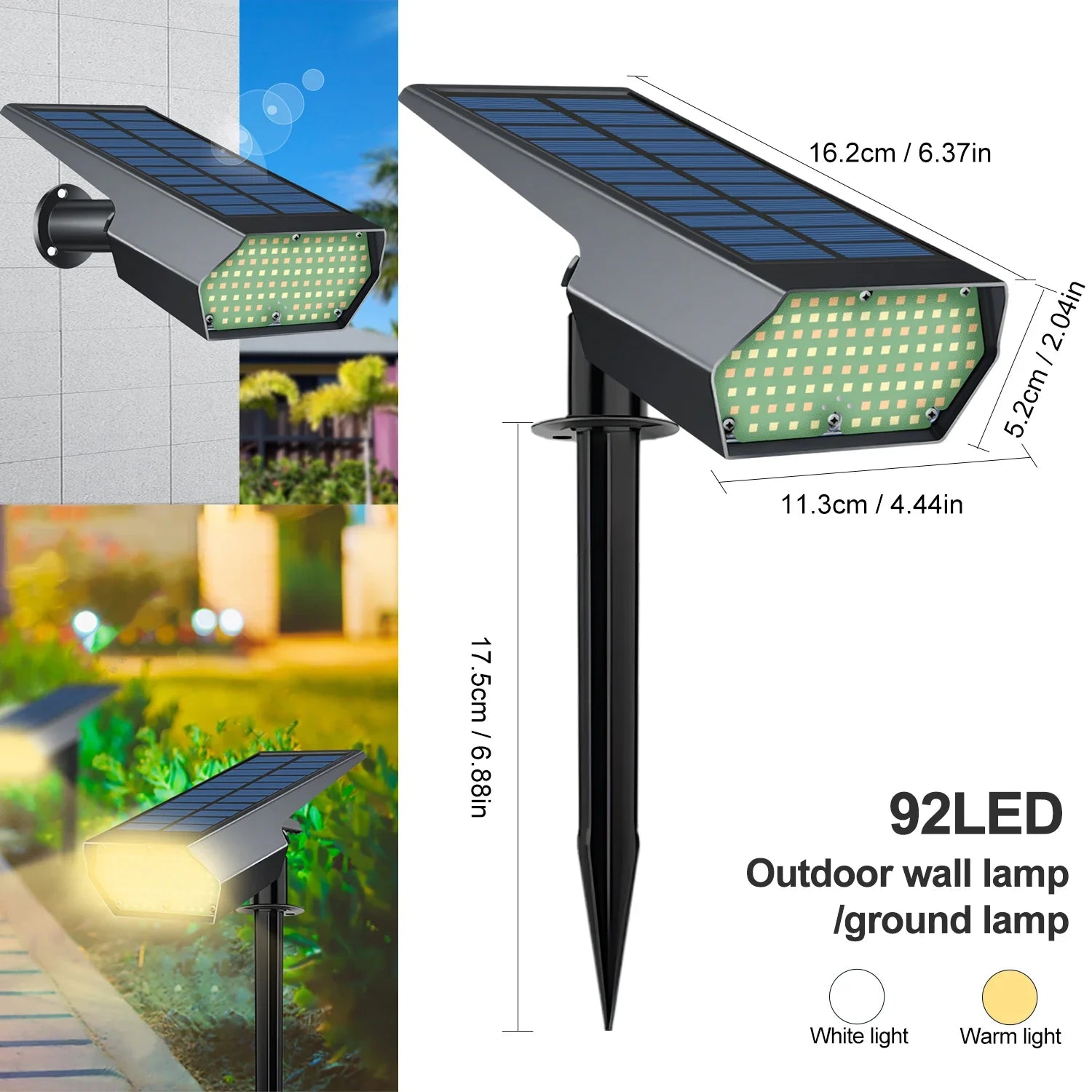 Solastra Gartenstrahler | 92 LEDs mit 2 Lichtfarben | IP65 Solarbetrieben | Für Rasen, Weg & Beet