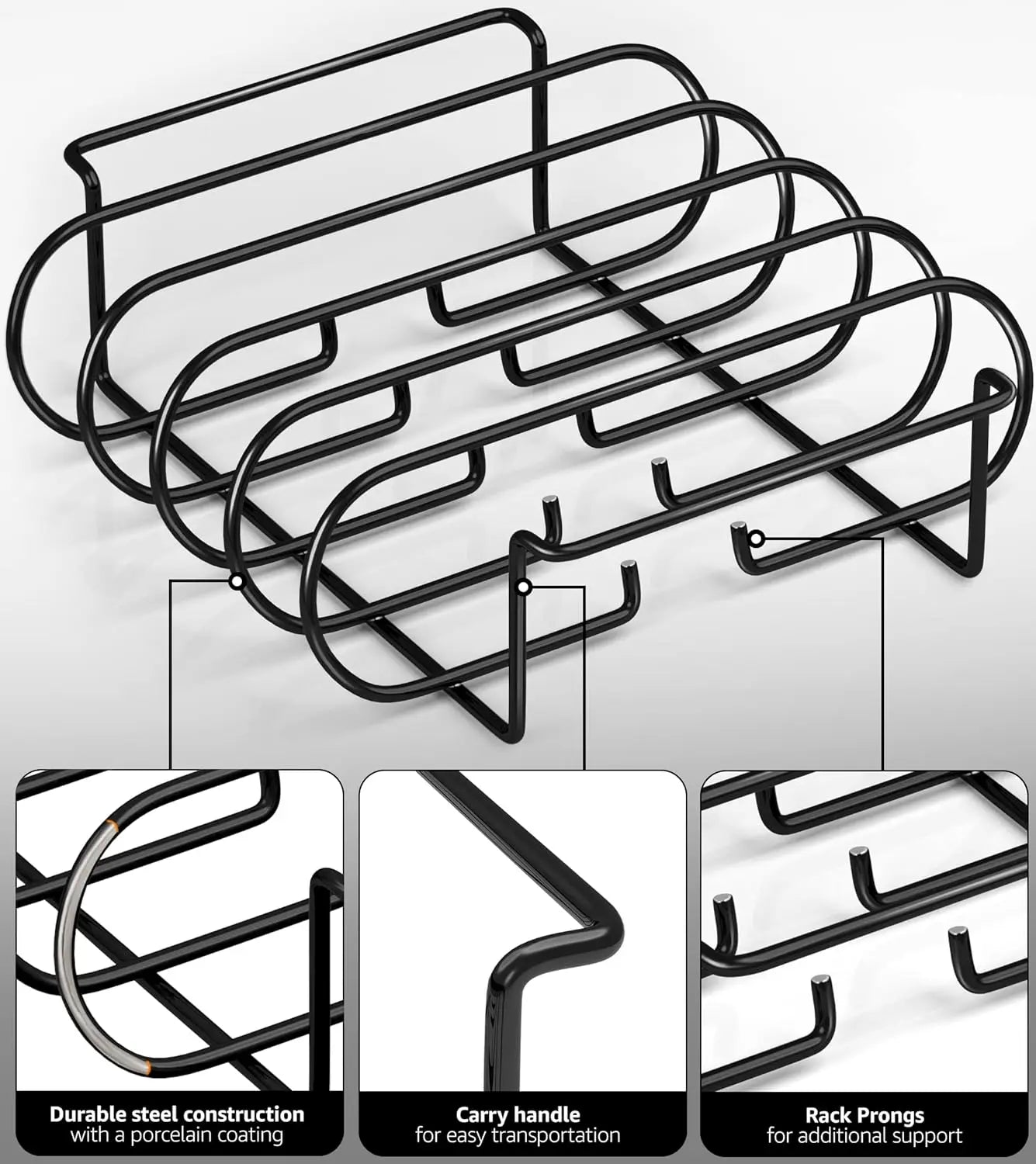 BBQPro Rippchenhalter | Antihaftbeschichtet | Platzsparend | Für Gasgrill & Smoker