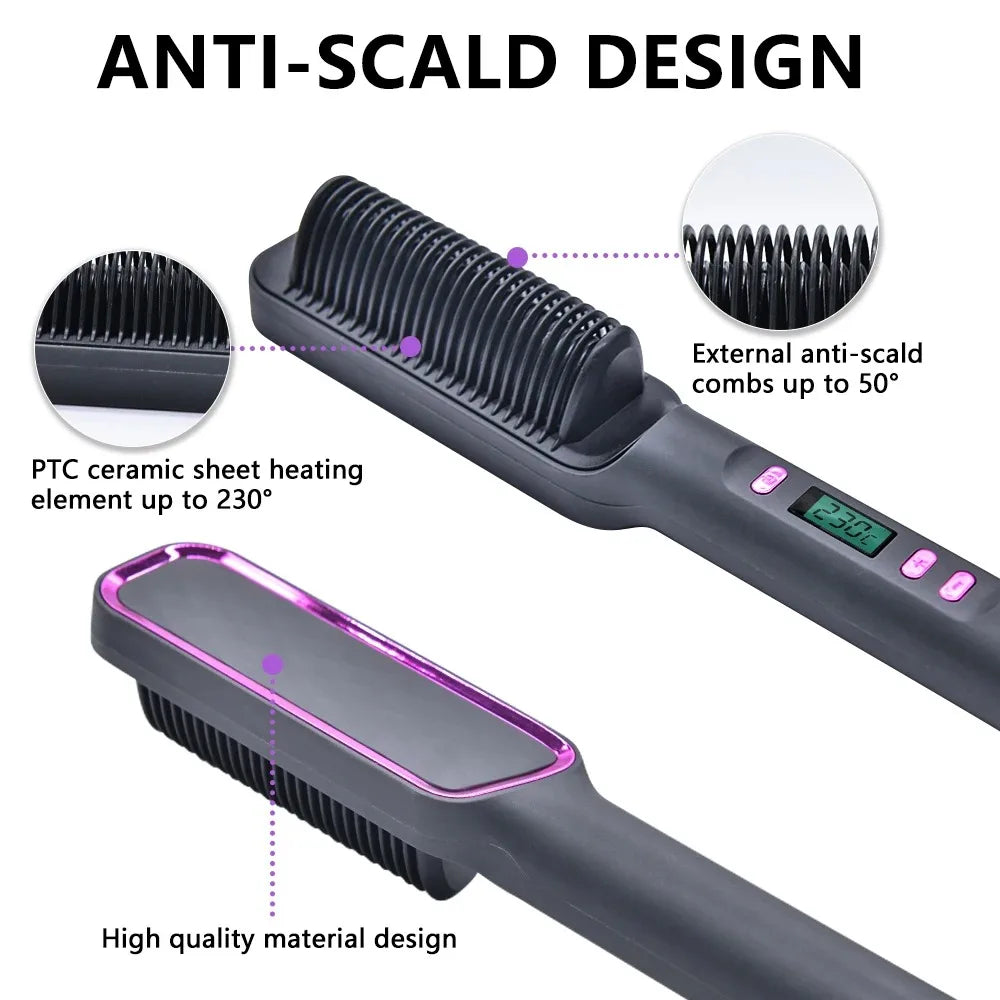 SmoothPro Haarglättungsbürste | LED-Temperaturanzeige & Anti-Verbrüh-Schutz | 360° drehbares Kabel