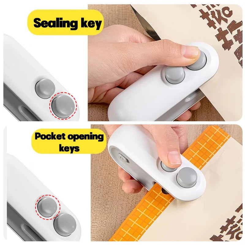 Packiva | Mini-Folienschweißer | 2-in-1 Cutter & USB-Akku | Für Chips, Snacks & Haushalt