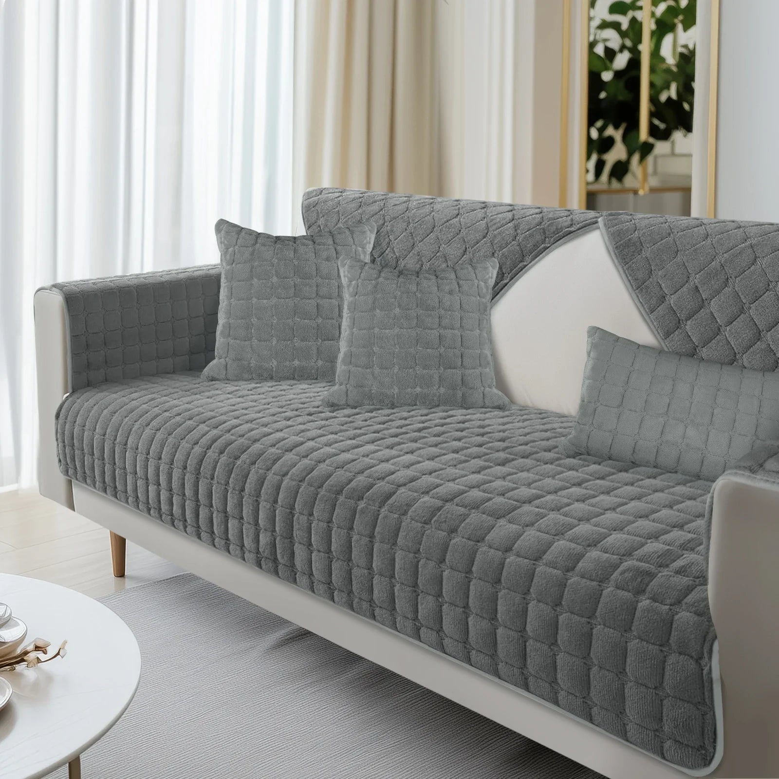 Velvoria | Samtsofa-Schutzbezug | Plüsch, Steppung & Weich | Rutschfester, Waschbarer Möbelbezug für Couch & Ecksofa