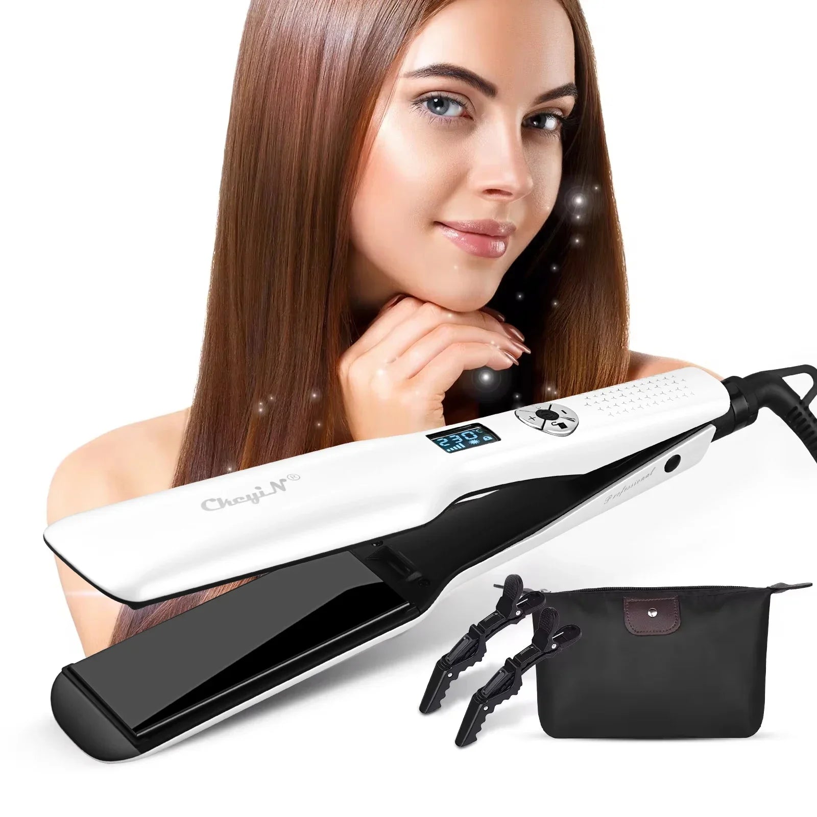 Volura TitanStyle | Glätteisen & Lockenstyler | Nano-Titanplatten & LCD-Display | Für Glattes & Welliges Haar