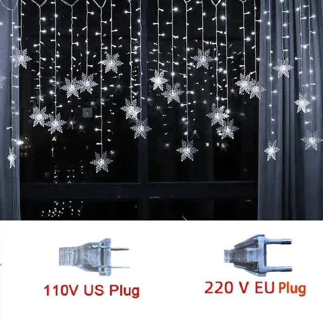 SnowGleam LED Schneeflocken Lichterkette | 3,2 m Vorhanglicht | 8 Beleuchtungsmodi | IP44 Wasserdicht | Weihnachts- & Partydekoration