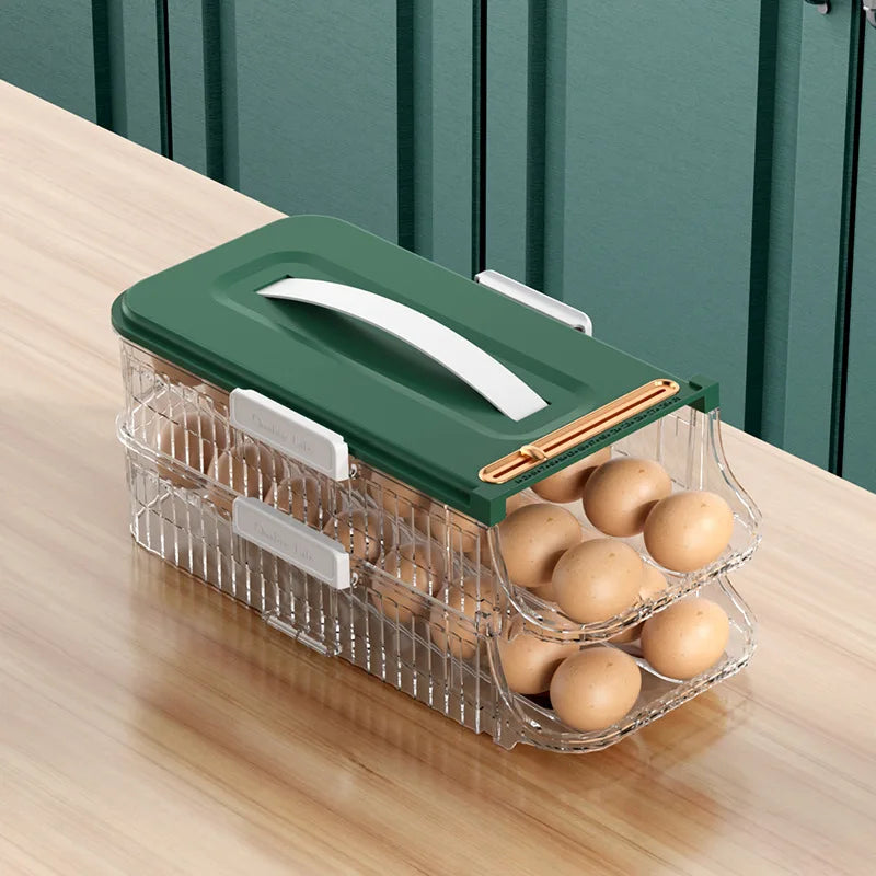FridgeEase | Automatischer Eier-Rollmechanismus | Stapelbar & Transparent | Für Ordnung im Kühlschrank