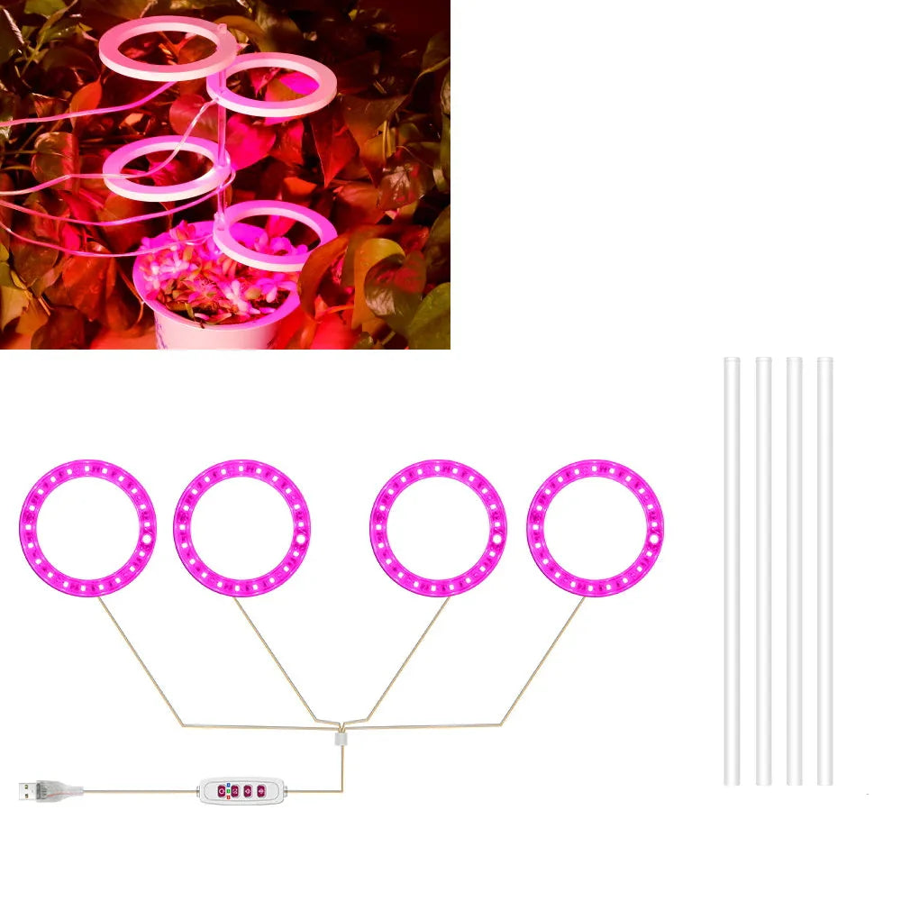 Plantuno Ring Pflanzenlampe | LED Grow Light mit Timer | USB | Dimmbar & 3 Lichtfarben | 1–4 Köpfe