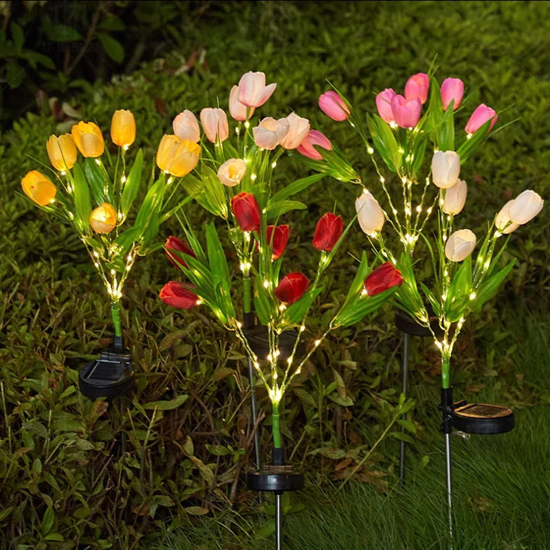 GlowPetal Solartulpe | Dekoleuchte für Garten & Balkon | LED-Licht & Wetterfest | Tulpenform mit Solarpanel