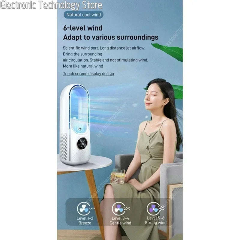 AeroLoom Ventilator | Bladeless Design & Luftbefeuchter | 6 Windstufen | USB-Betrieb & Leise