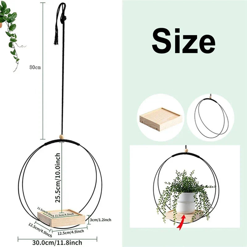 Nordivy PlantSwing | Hängender Pflanzenhalter aus Holz | Natürliches Boho-Design | Für Innen & Balkon | 25 cm Rund