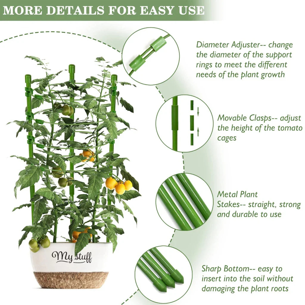 GrowFlex Tower | Höhenverstellbare Pflanzenstütze für Kletterpflanzen | Mit Clips & Anpassungsringe | Für Tomaten, Gurken & Blumen