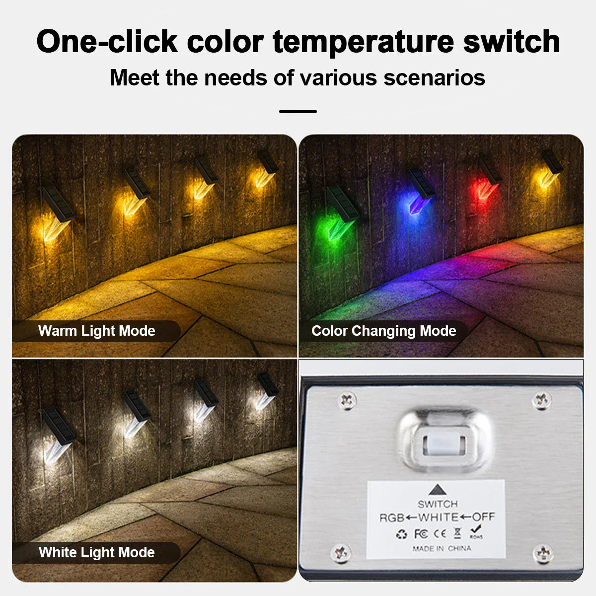 GlowStep | Solar LED Treppenlicht | RGB & Warmweiß | IP44 Wasserdicht für Außenstufen und Garten