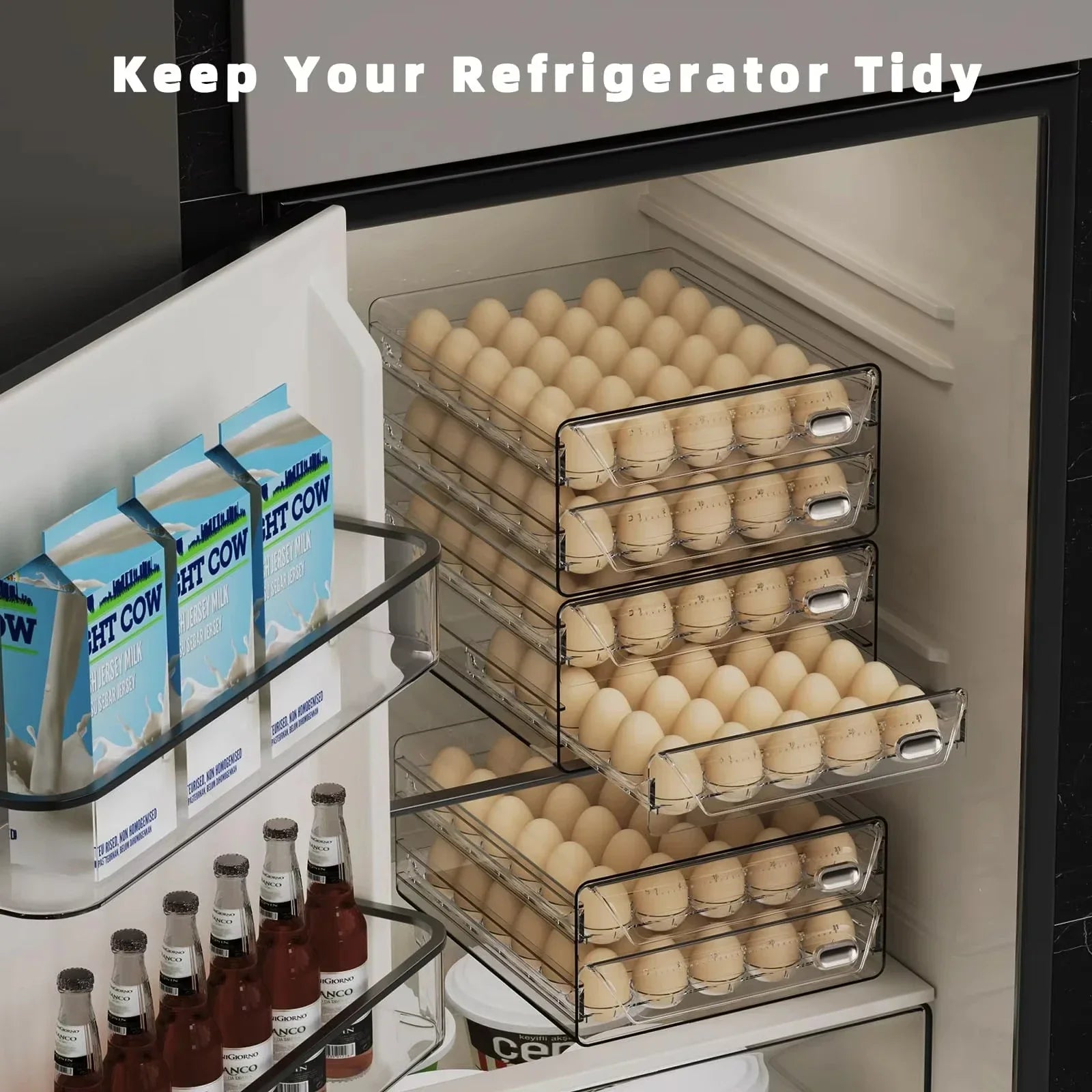 EggKeeper Pro | XXL Eieraufbewahrungsbox | 60 Eier Kapazität | Mit Datumsanzeige & Schubladensystem | Hygienisch & Platzsparend