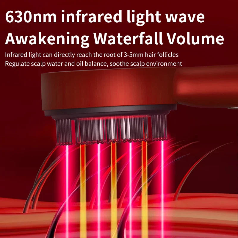 DermaGlow | Mikrostrom Massagekamm | LED-Licht & Serumfunktion | 3 Massage-Modi