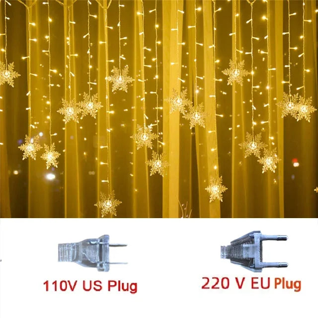 SnowGleam LED Schneeflocken Lichterkette | 3,2 m Vorhanglicht | 8 Beleuchtungsmodi | IP44 Wasserdicht | Weihnachts- & Partydekoration