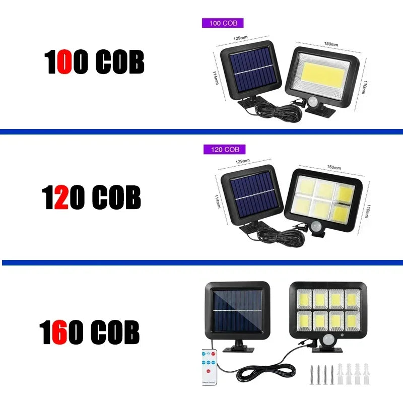 Solivor Solarleuchte mit Bewegungssensor | Kabellos & Wetterfest | 3 Modi | 100 COB-LEDs