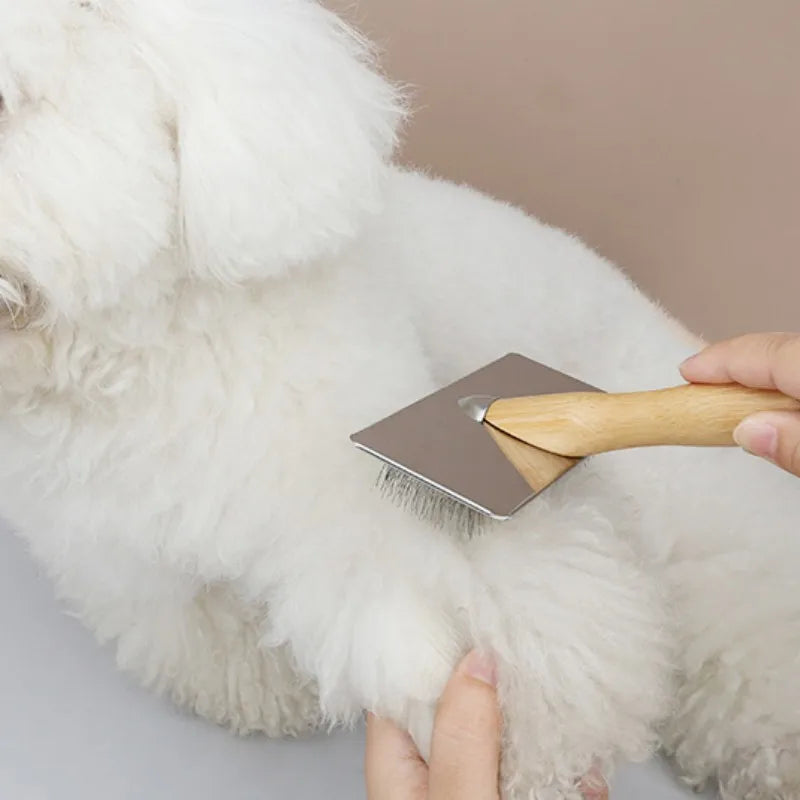 NaturPaws | Tierbürste für Hunde & Katzen | Holzgriff, Edelstahlkamm & sanfte Massage | Für Fellpflege, Unterwolle & Verfilzungen