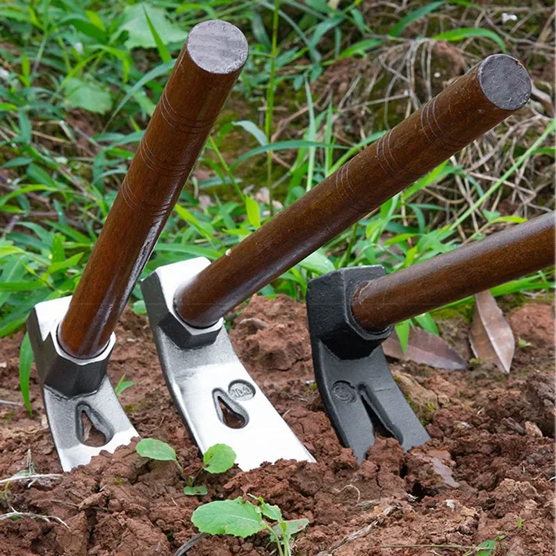 AgriTool | Handhacke aus Manganstahl | 3-in-1 Gartenwerkzeug | Mit Aokaholzgriff für Unkraut & Wurzelentfernung