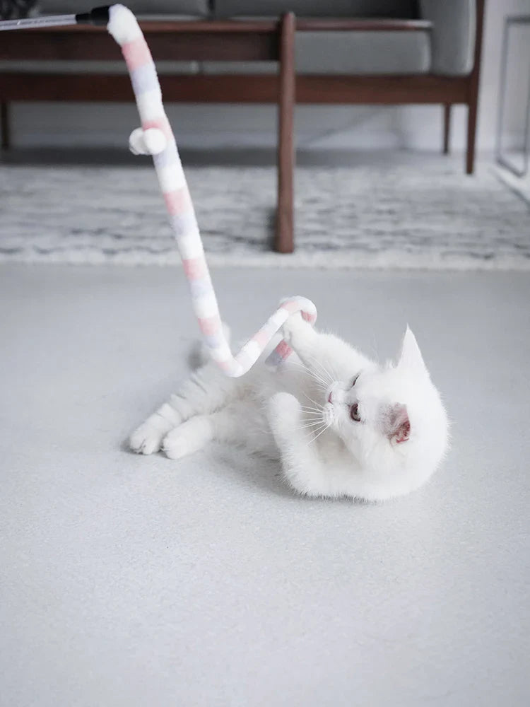 PurrFun | Katzenspielzeug mit Raupen-Design | Bissfest, Flanellstruktur & langer Spielstab | Interaktives Training & Jagdspaß