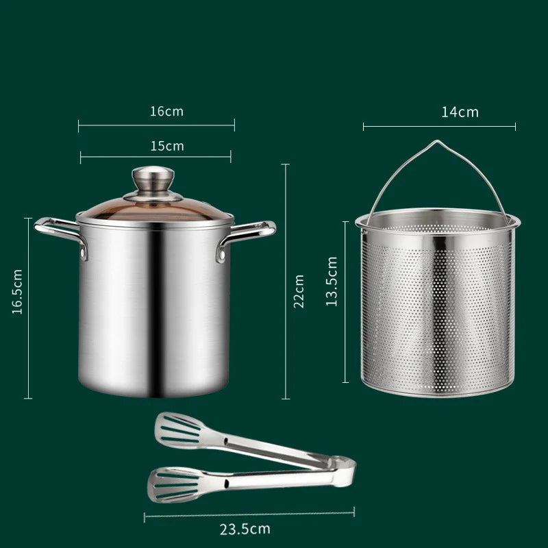 FryPro Deluxe | Edelstahl Frittier-Topf | 3L Fassungsvermögen | Mit Frittierkorb & Zange