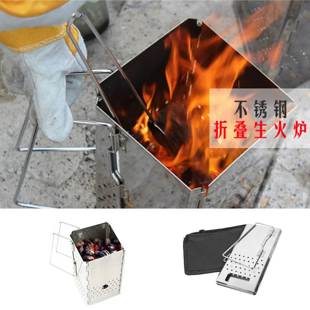 FireFold Anzündofen | Faltbar & Rostfrei | Für Grill & Camping | Edelstahl