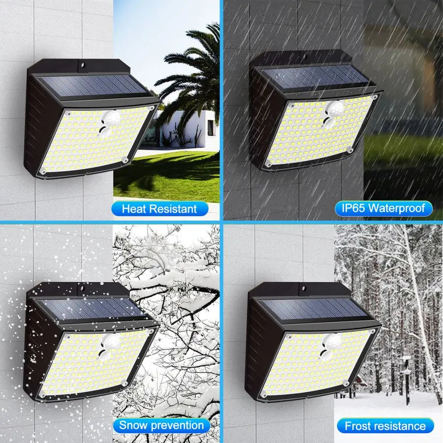 Solar Wandleuchte Lumivio | 208 LEDs mit Sensor | 3 Leuchtmodi & IP65 | Für Garten, Terrasse & Balkon