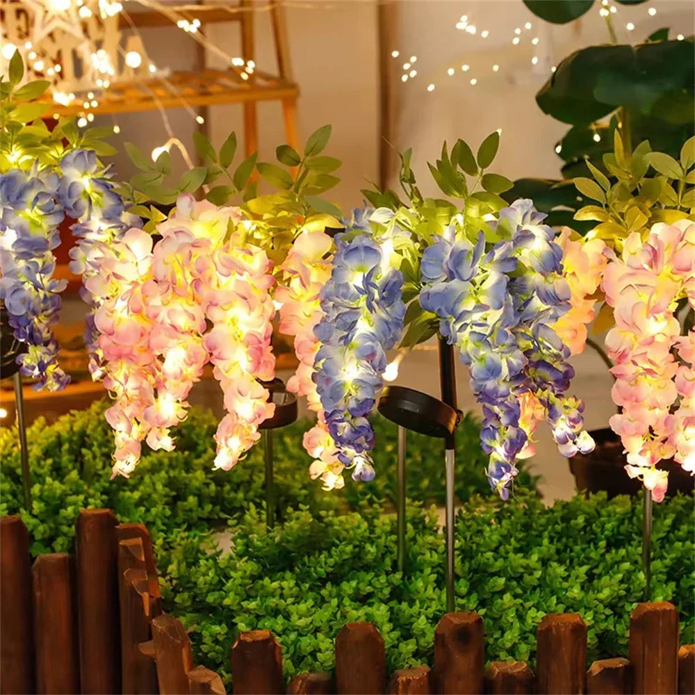 LumiBloom Solar Gartenleuchten | Wisteria-Design | Wasserdicht & Energieeffizient | 2 Lichtmodi