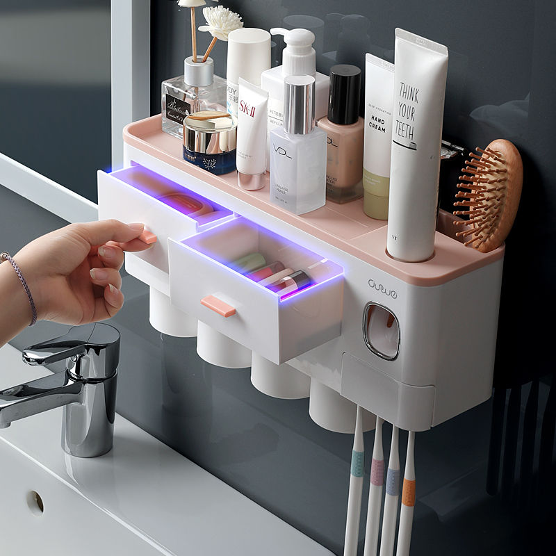 BathEase Organizer | Badezimmer-Organizer mit Zahnpasta-Spender | Stilvoll & Praktisch | Kein Bohren erforderlich