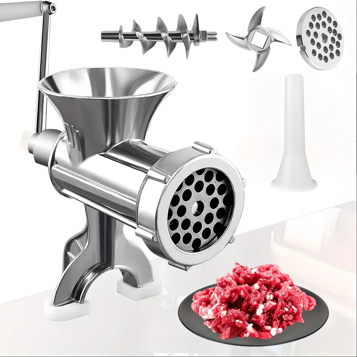 MeatCraft ProManuell | Manuelle Fleischwolf & Zerkleinerer | Edelstahl | Robuste Tischklemme