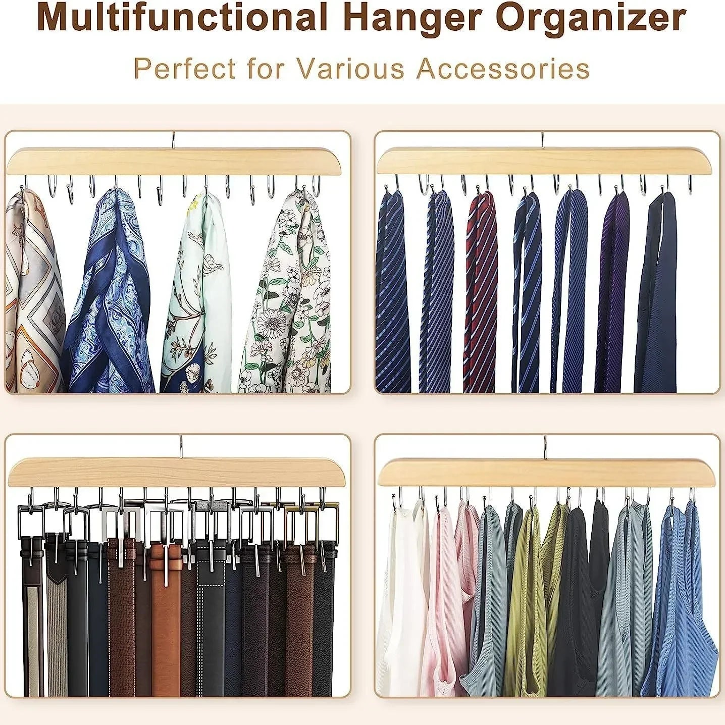 Clothify | Gürtel- & Schalhalter aus Holz | Platzsparend & Stabil | Für Krawatten & Accessoires