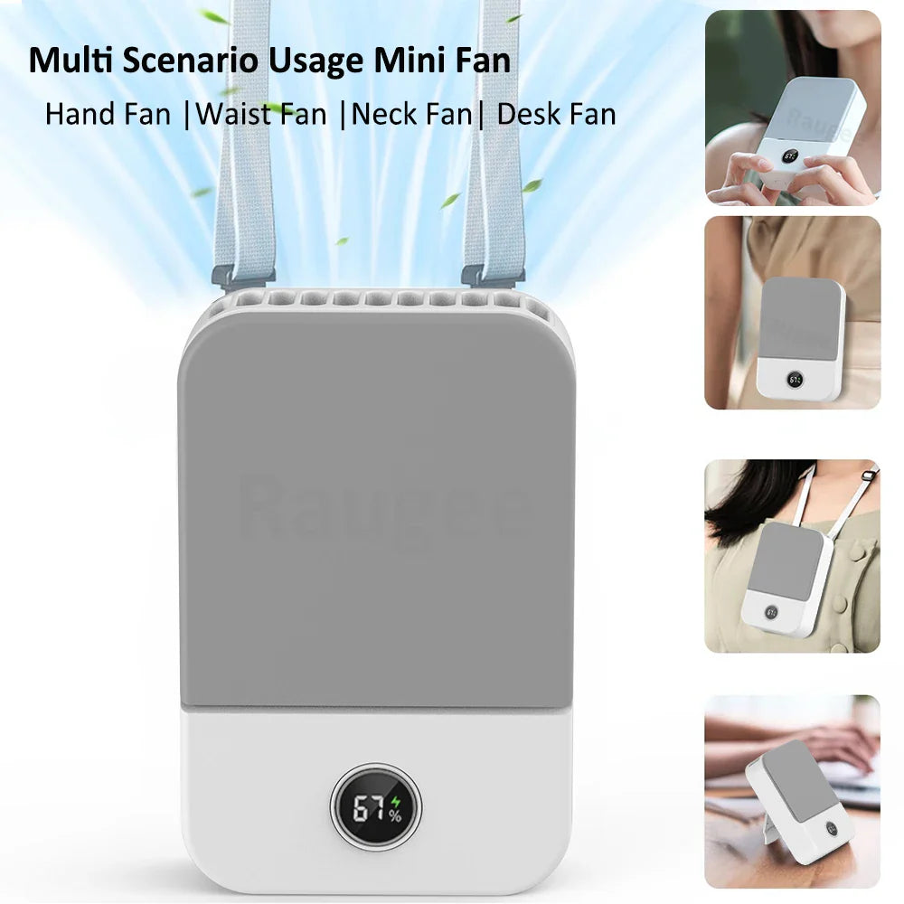 BreezeFox | 4-in-1 Mini-Ventilator | LED-Display | USB-C & Akku | Für Reisen, Büro & Sommerhitze