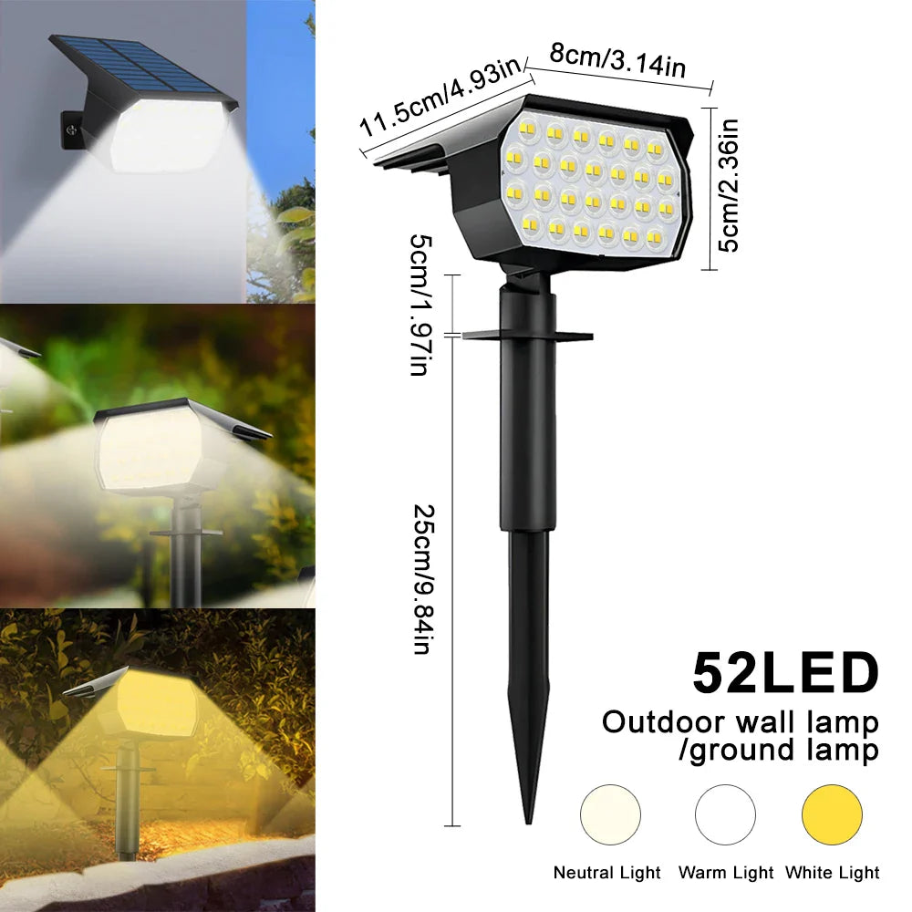 Solastra Gartenstrahler | 92 LEDs mit 2 Lichtfarben | IP65 Solarbetrieben | Für Rasen, Weg & Beet