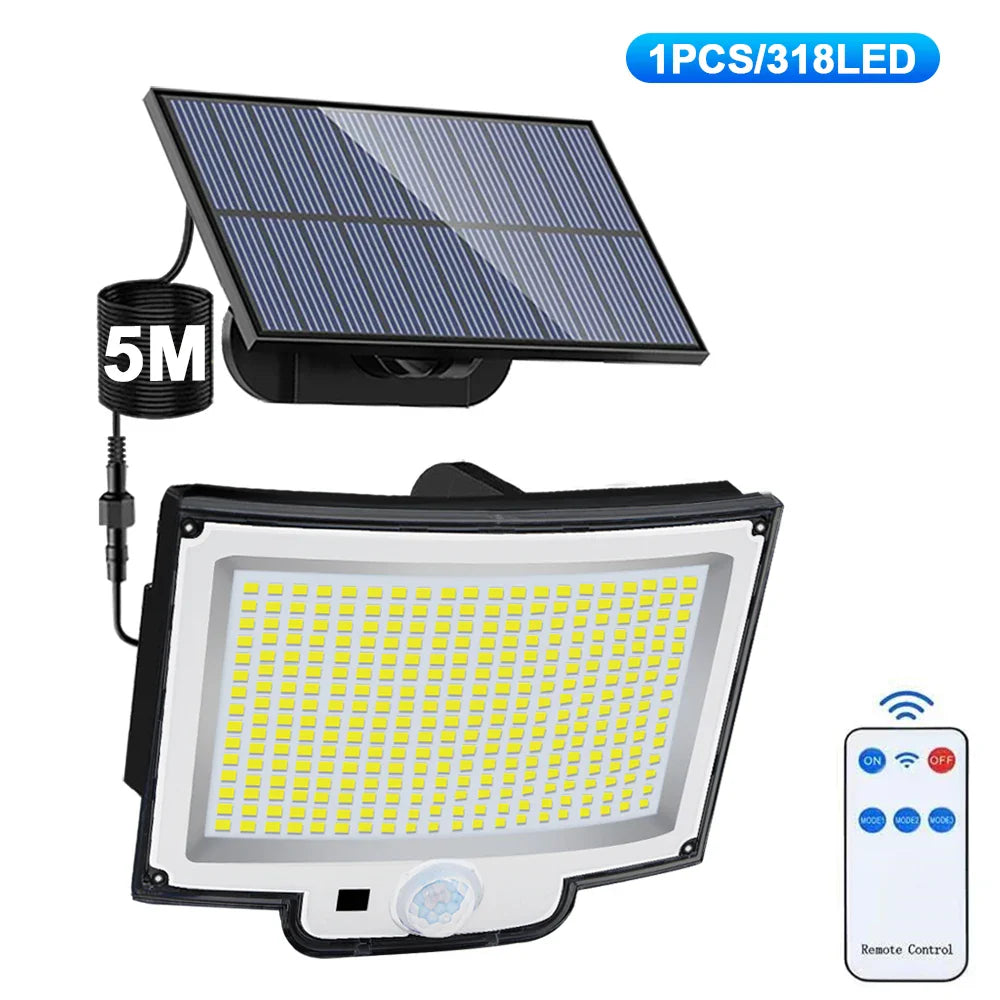Solarleuchte SunSentinel | 318 LEDs mit Bewegungssensor | 3 Modi & IP65 Schutz | Für Garten, Terrasse & Zaun